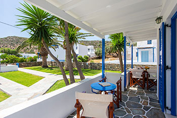 Private verandas at Kalypso rooms in Vathi of Sifnos